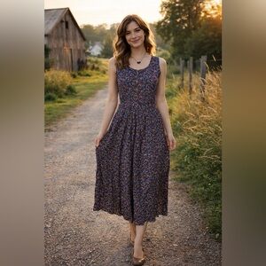 Vintage Erika Abstract Print Button Front Midi Dress with Belt M Retro Artsy